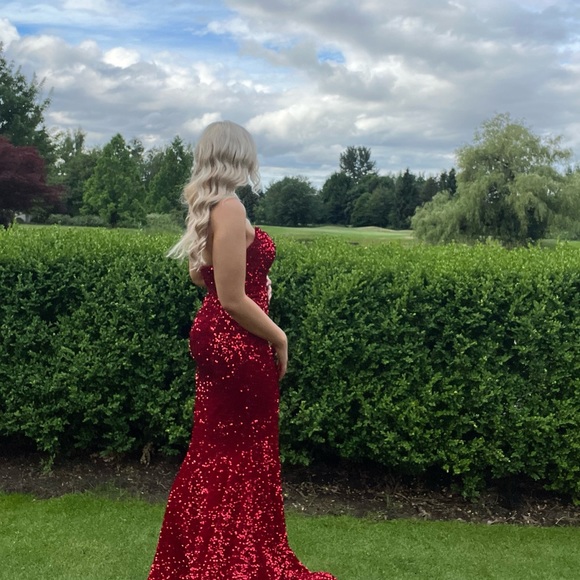 PS21208 Dress Mermaid Style Red Dress - Picture 5 of 8